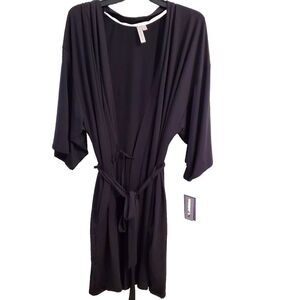 Joyspun Women's Black Soft Knit Robe With Pockets, Size (2X-3X)